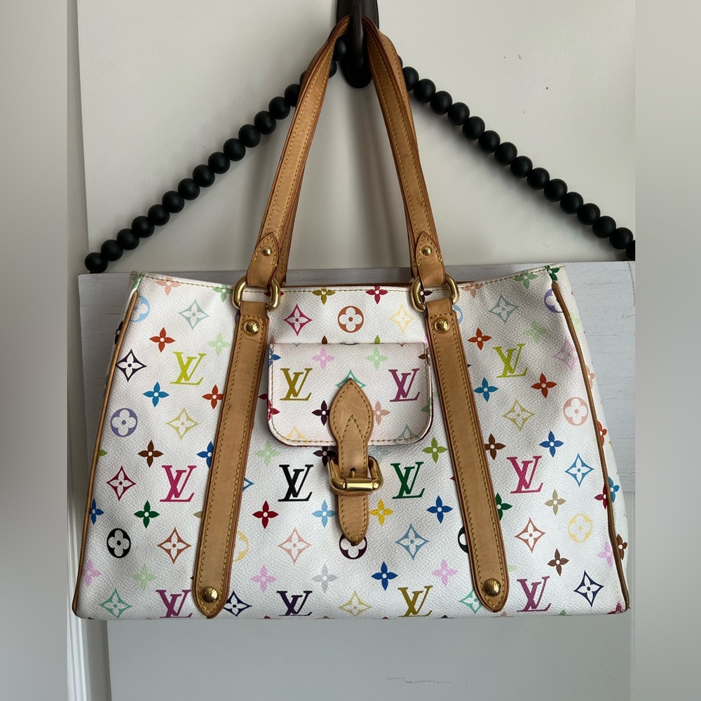 LOUIS VUITTON Takashi Murakami Aurelia MM White Multicolor Bag Purse Tote LV